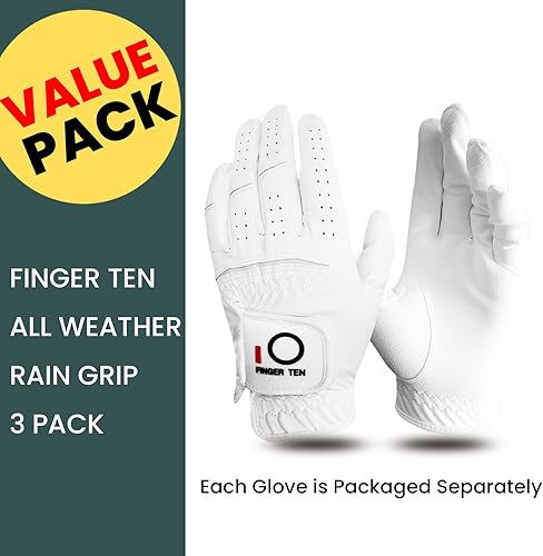 Miniatura 2 de Guantes de golf para hombre mano izquierda agarre de lluvia paquete de 3 unidades agarre duradero para todo tipo de clima tamaño pequeño mediano