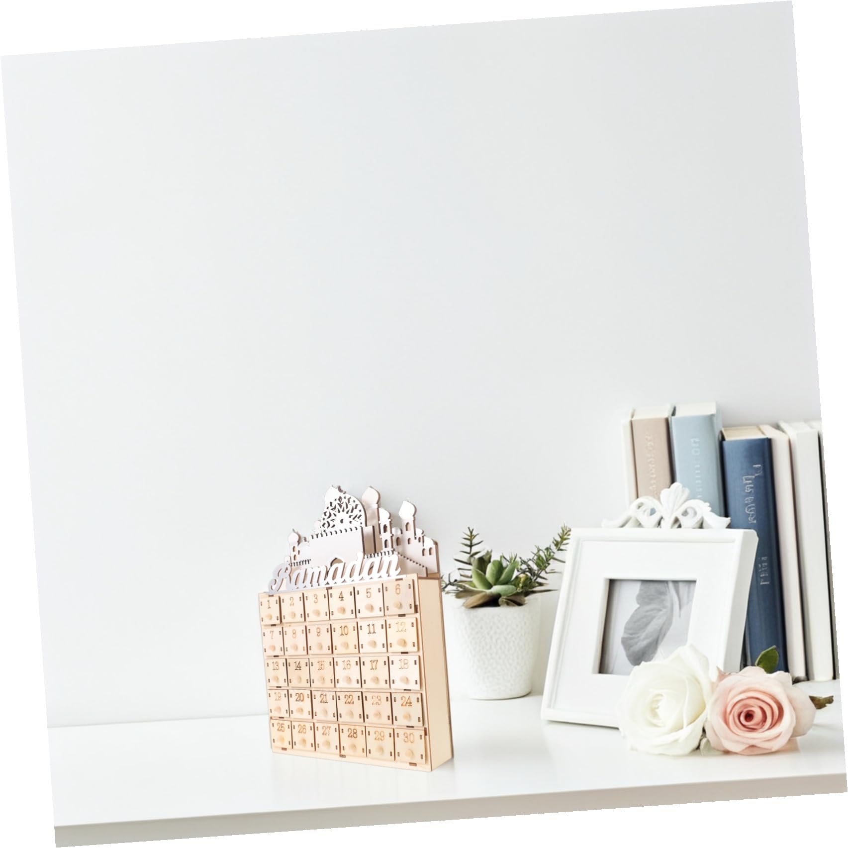 Alasum Calendario del Ramadan in Legno con 30 Mini Cassetti e Luci Led, Decorazione da Tavolo per Conto alla Rovescia Dell’eid Mubarak, Atmosfera Luminosa per Festa Musulmana e Arredo
