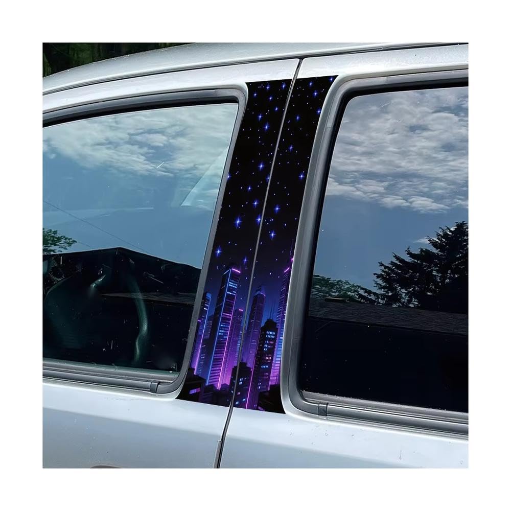 Bertdcx One Color City Starry Night Glossy Material Protective Film Car Pillar Decals Waterproof Stickers Auto Parts