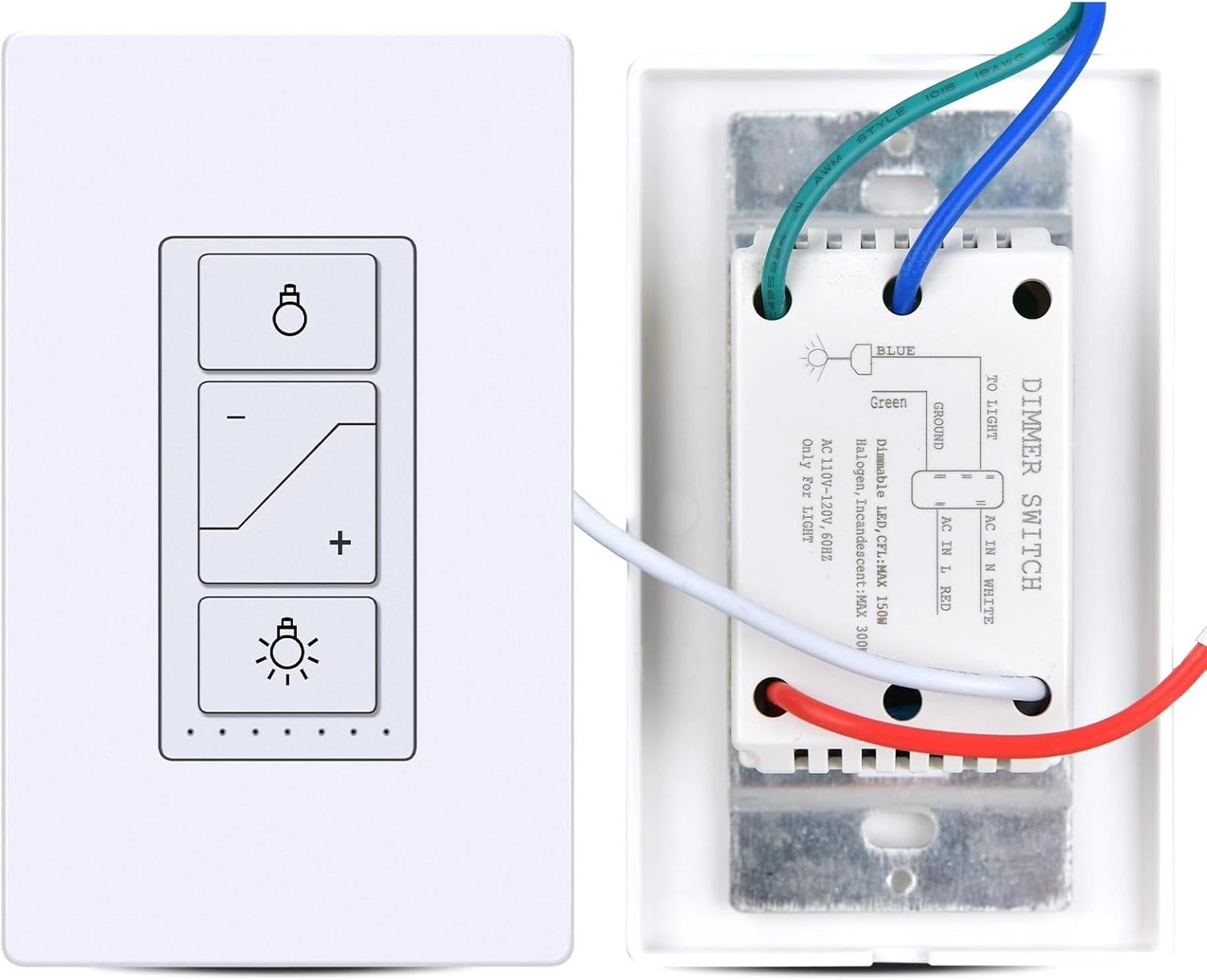 Replacement Remote Control for Dimmer Switch 2 Pack Alexa Light Switch & Receiver,Smart Home - Wall Mount Dimmer for LED, Incandescent, Halogen Bulbs
