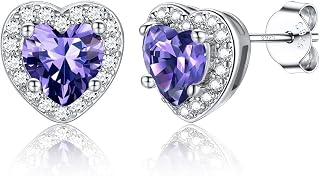 Silvora Birthstone Earrings for Women Sparkling CZ Halo Stud Earrings