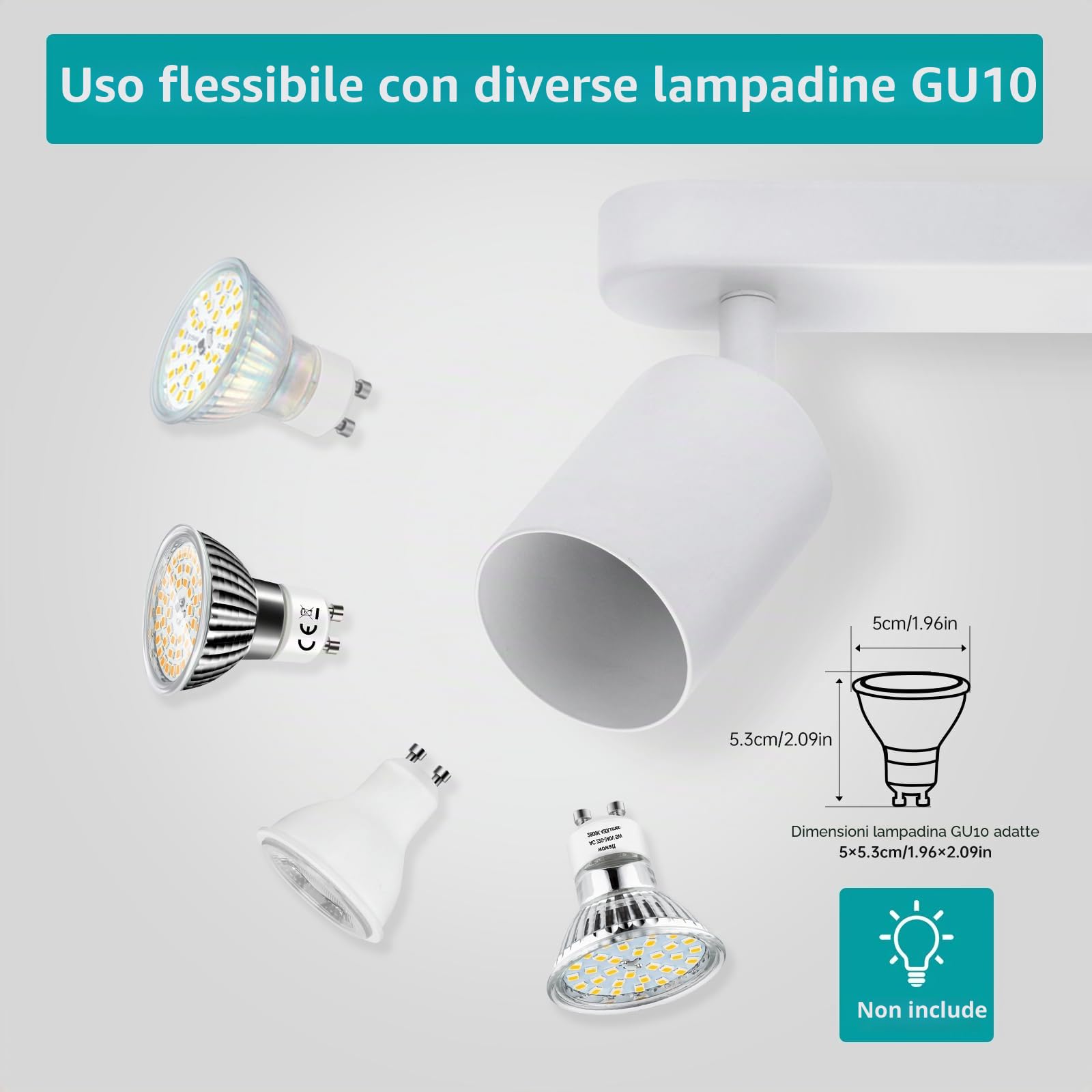 wowatt Faretti Soffitto Orientabili 4 Luci Gu10 LED Bianco Senza Lampadina | Lampadario Faretti Orientabili Interno Barra Plafoniera LED Soffitto Moderna per Soggiorno, Cucina, Corridoio, Salotto, Bagno