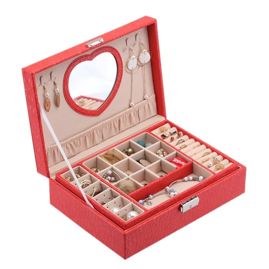 Joyero Europeo Coreano con Cerradura de Mano, Caja de Madera para Guardar Pendientes Sencillos con Forma de corazón