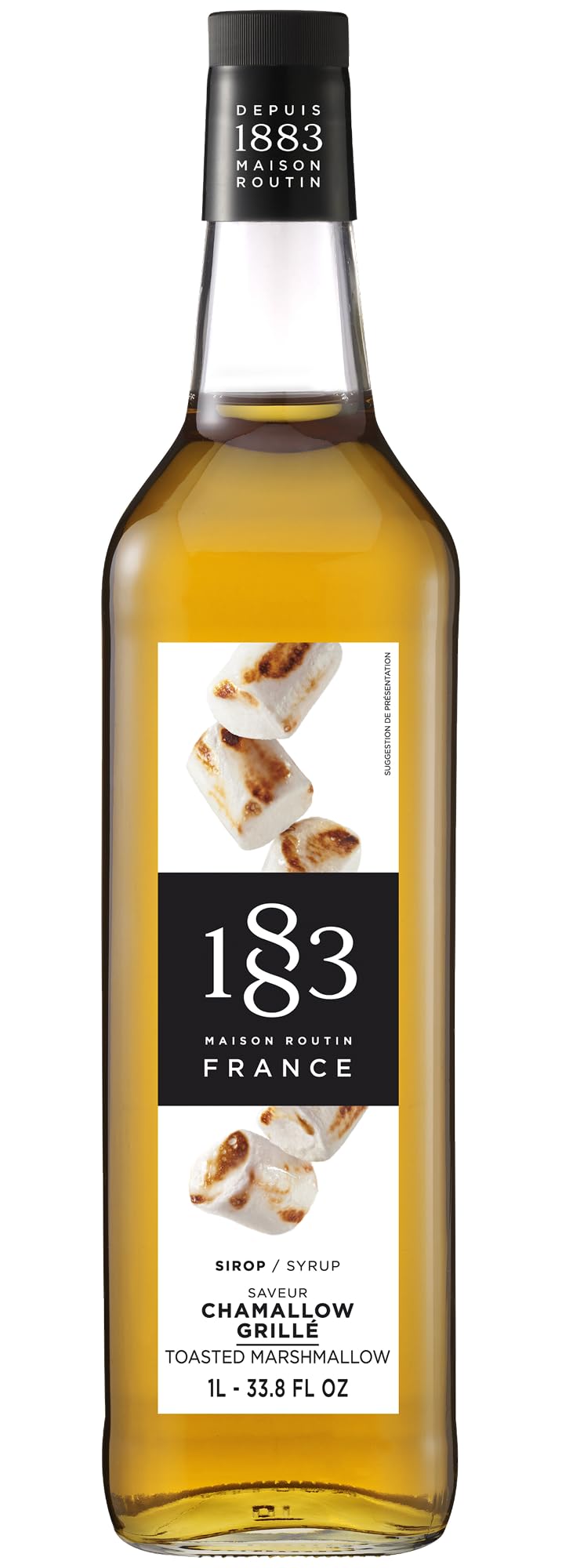 1883 Maison Routin Premium Toasted Marshmallow Syrup Made with Pure Cane Sugar for Coffee, Hot Chocolate & Cocktails - Diet Friendly & Natural, No Preservatives - 1L Glass Bottle