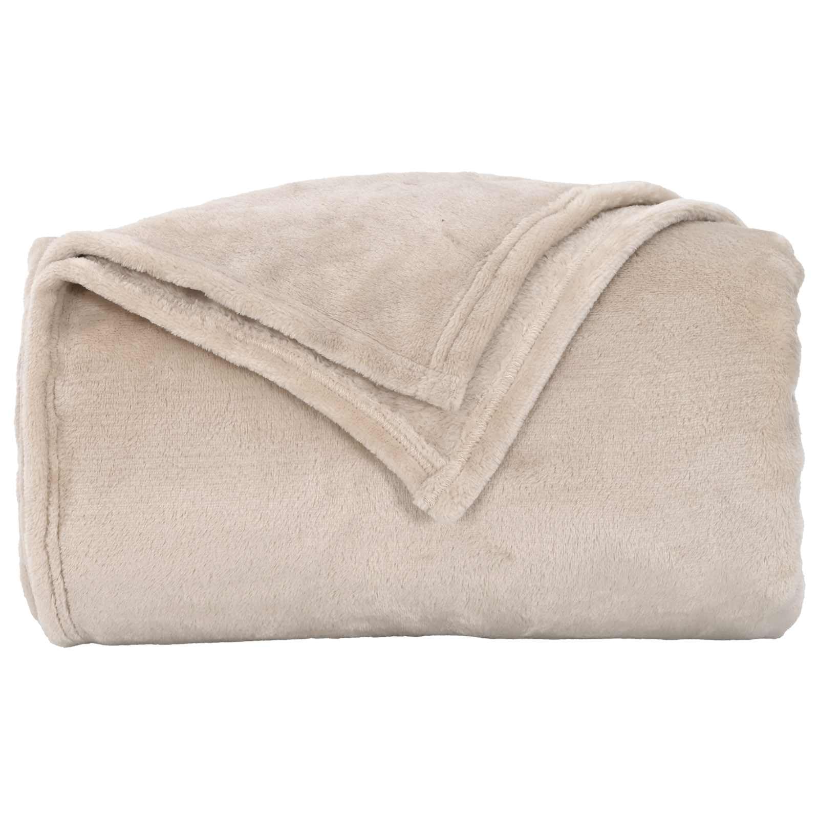 Couverture beige 130 x 150 cm en polaire - Jeté de lit - Couverture de canapé - Pour salon, chambre à coucher, canapé, pique-nique, voyage