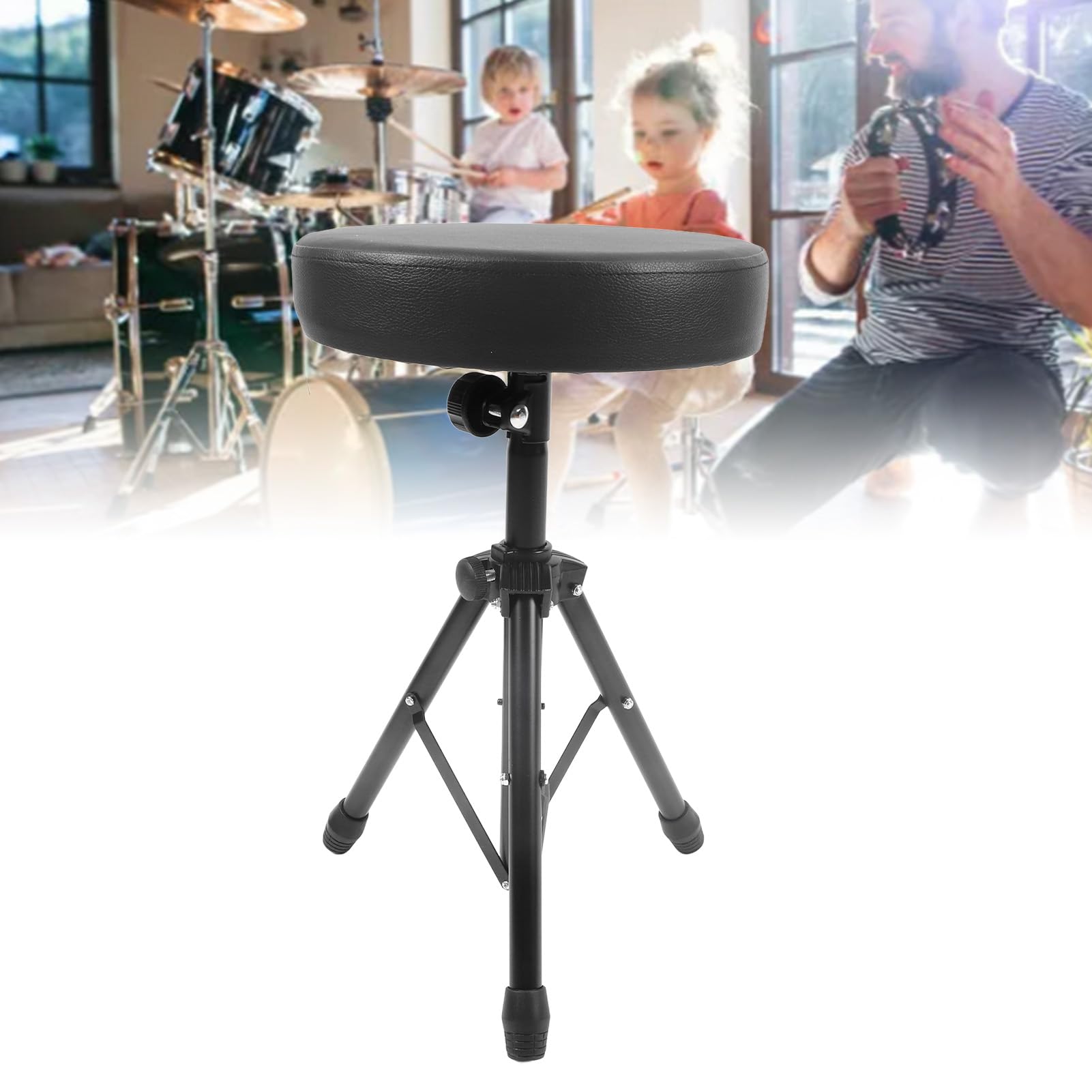 HUIOP Trono de Tambor con Asiento Acolchado, Taburete Giratorio Ajustable para Batería y Piano, Metal y Esponja con Soporte