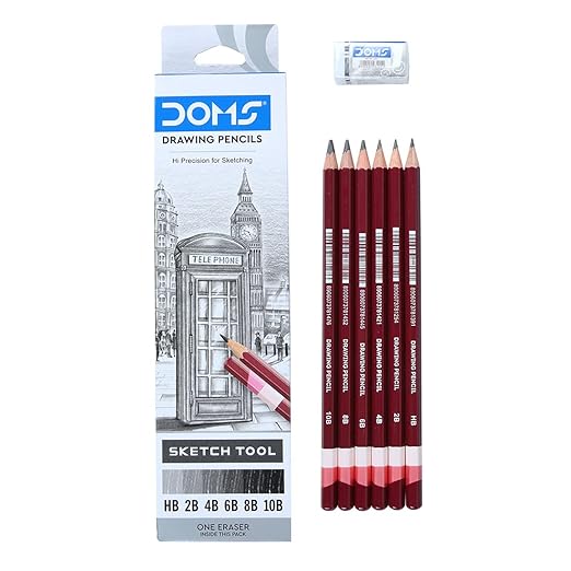 Doms Drawing & Sketching Graphite Pencils Grade HB, 2B, 4B, 6B, 8B