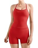 Women 2 Piece Workout Sets High Waisted Tummy Control Biker Shorts Halter Padded Tank Tops