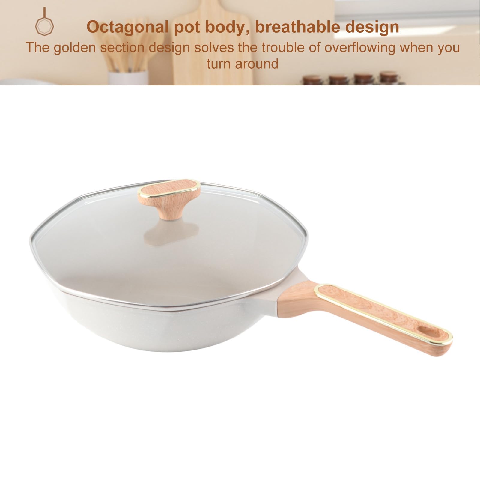 Patelnia Ośmiokątna z powłoką nieprzywierającą 32 cm Wok ze stopu aluminium, do kuchenki gazowej i płyty ceramicznej