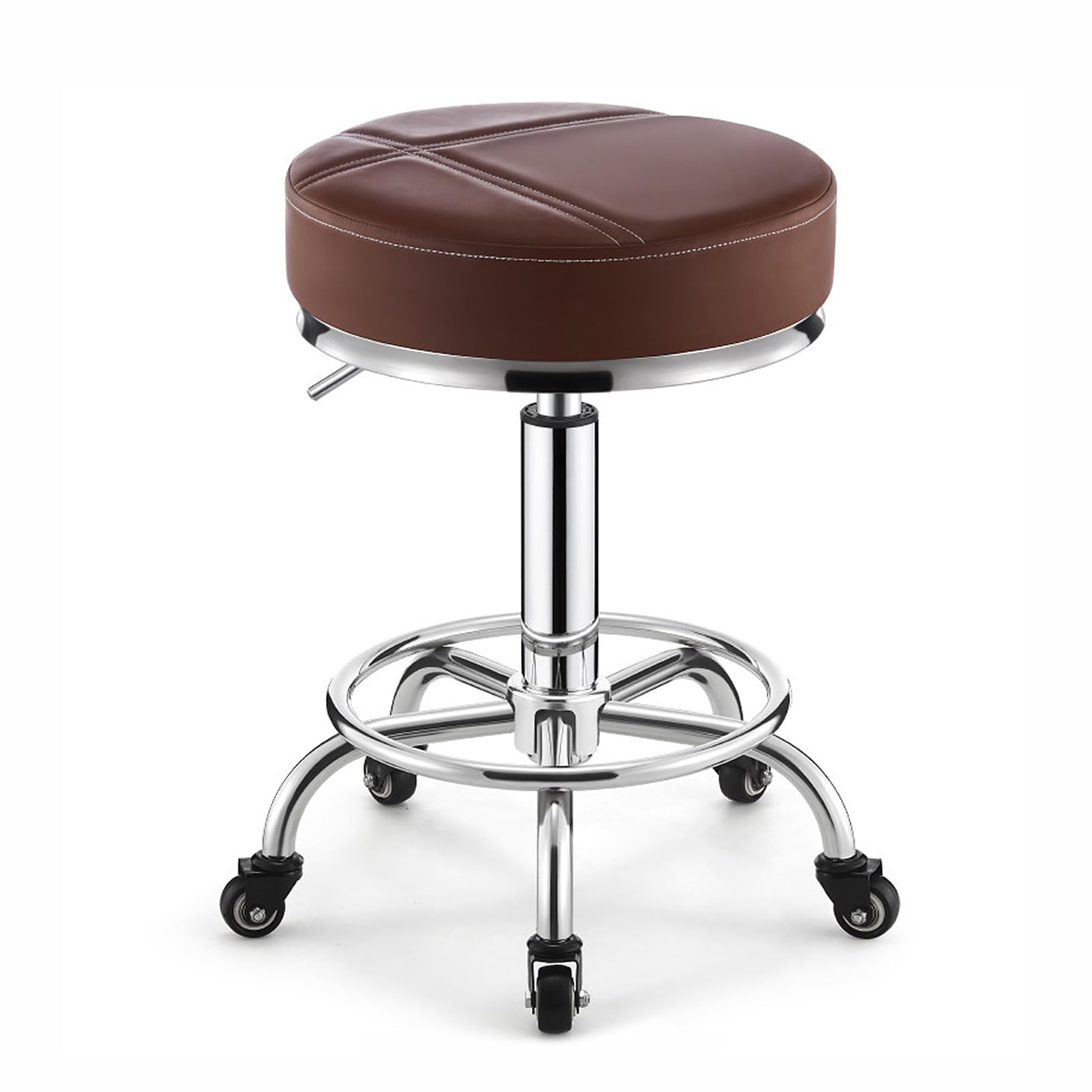 Taburete giratorio con ruedas, taburete redondo ajustable en altura con cojín y ruedas, resistente para spa, salón, masaje, oficina