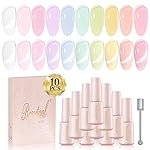 Beautpal Magnetic Jelly Gel Nail Polish Set 10PCS Semitransparent Pastel Colors Including Cat Eye Gel Polish Soak Off UV Nail Polish Home DIY Manicure Nail Salon 7ml