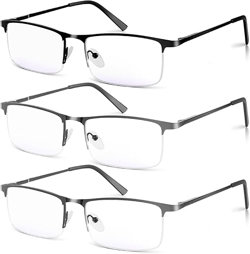 Miniatura 8 de WEIMELTOY Paquete de 3 lentes de bloqueo de luz azul para hombres, elegantes marcos de metal para computadorajuegosTVlectores de teléfono, anteojos