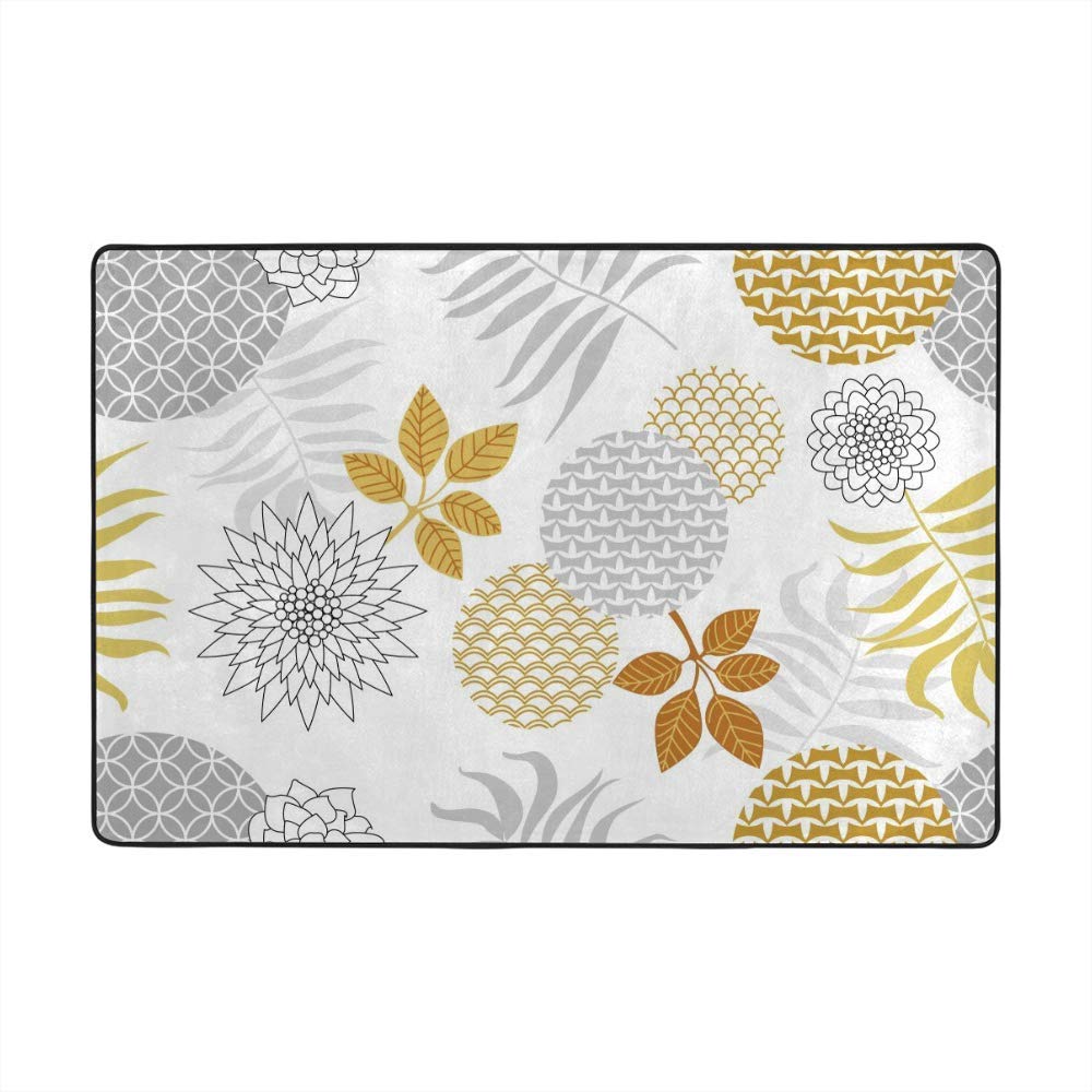 Grand tapis de sol floral doré et argenté lavable pour salon 180x120