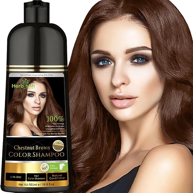 Herbishh Hair Color Shampoo for Gray Hair  Hair Dye Shampoo  Colors Hair in Minutes  Lasts Up To 2-3 Weeks  500 Ml  3-In-1 Hair Color (Chestnut Brown)