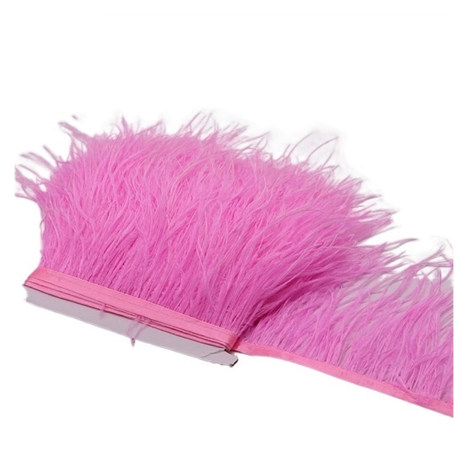 Frange en plumes d'autruche haut de gamme rose foncé avec ruban satiné 10-15 cm