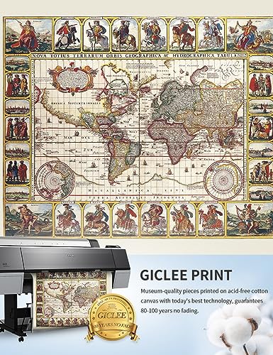 Image of DECORARTS - Vintage 1652 World Map Canvas Wall Art by Claes Janszoon Visscher, Antique Historical Map for Wall Decor, Hand-Stretched Giclee Print, Library Study Decor, Handcrafted in USA, 20x16''