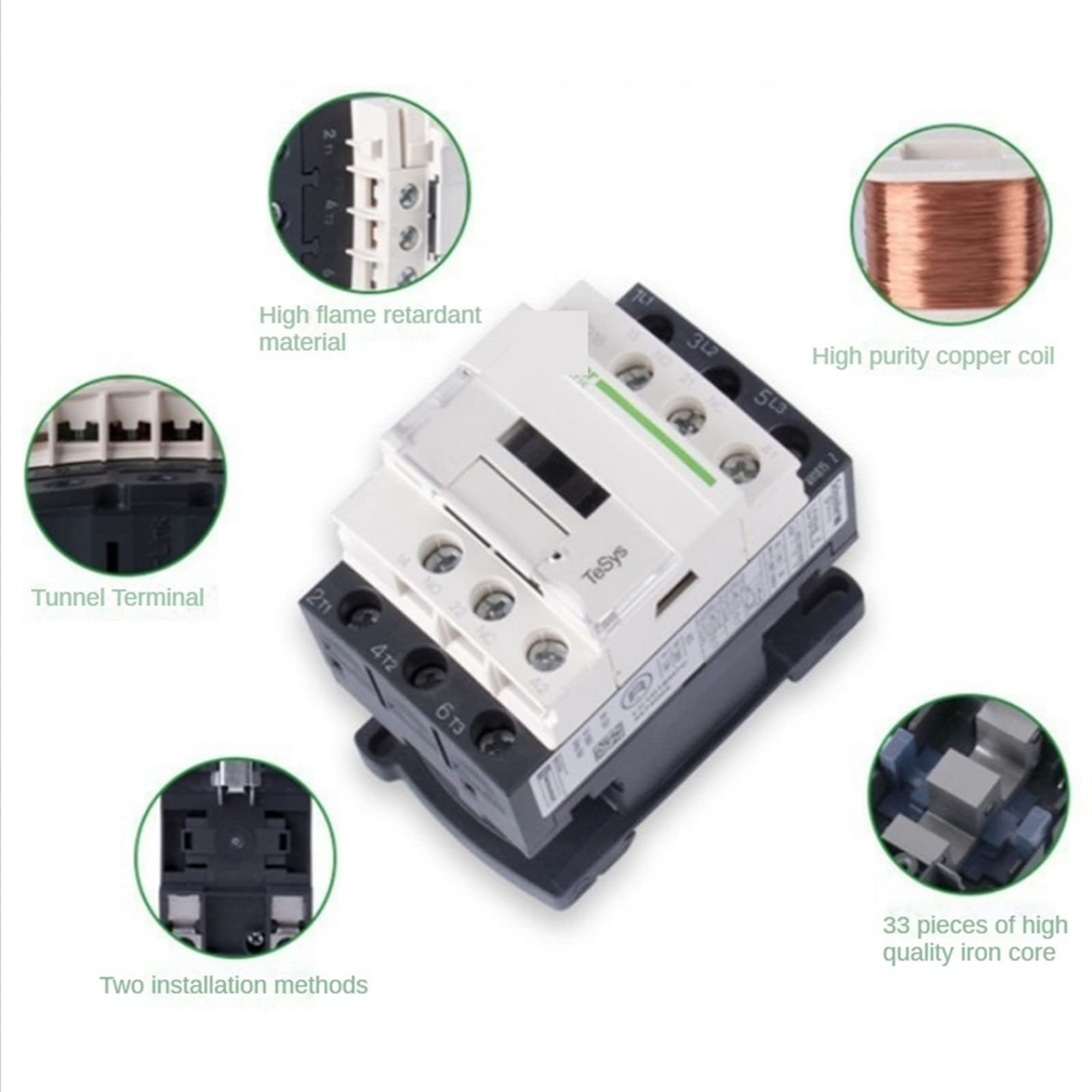 Contactor trifásico de 220 V CA, 3 Polos, 50/60 Hz, 3P, Controlador Interruptor Montaje en riel, 1 NA, NC, Voltaje Bobina: 24, 110, Unidad(Lc1d32,24V)