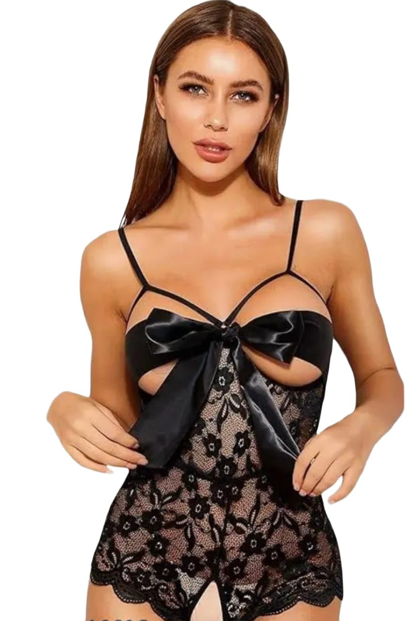 Luxury Front Tie Open Babydoll Lingerie for Women – Transparent Mesh Nightwear with Panty | Sensual Bridal Honeymoon Nightie | Valentine’s Day Present.-image-23