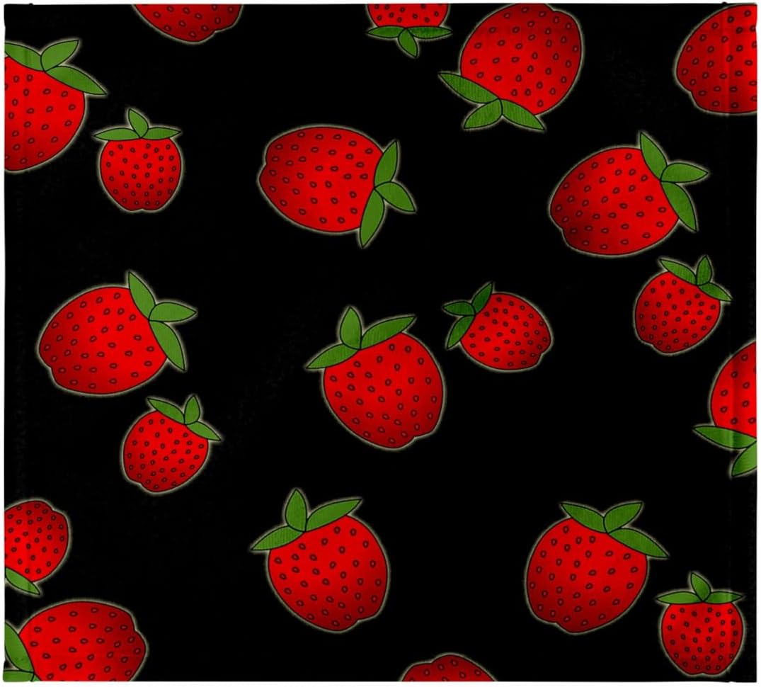 3dRose Strawberry Print Fresh Red Strawberries on Black 22x30 Bath Hand Pool Towel