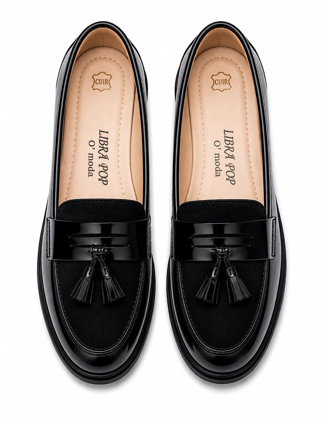 Mocassins Vernis Femme Semelle compensée Confort intérieur Cuir & Pampille