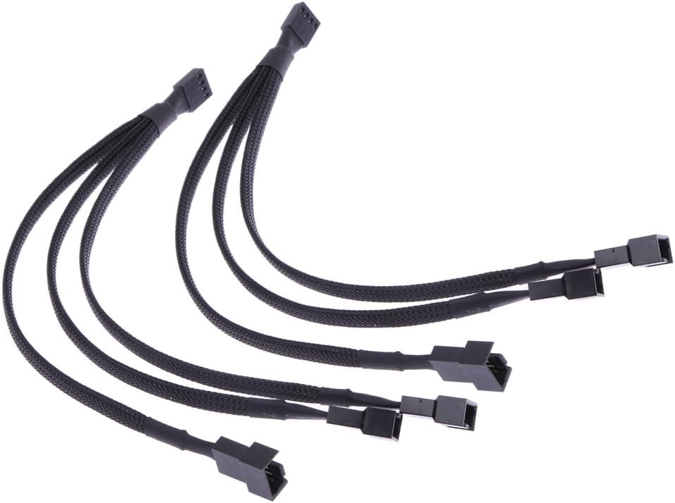 Malayas 4 pin PWM Fan Cable 1 to 3 ways Splitter Black Sleeved Extension Cable (2pcs)