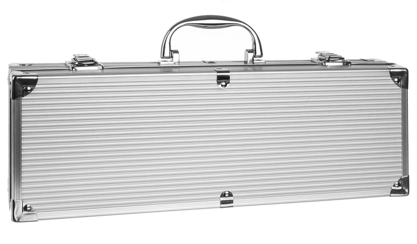 KAMINER Set di 5 posate per barbecue con valigetta in acciaio inox, accessori per barbecue, paletta per carne 18307