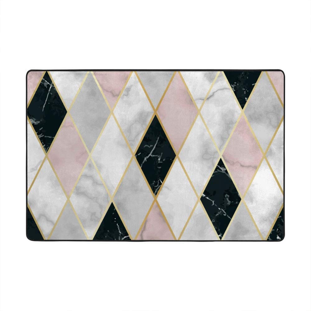 Tapis géométrique velours corail 203x147cm Ruchen motif marbre losange moderne