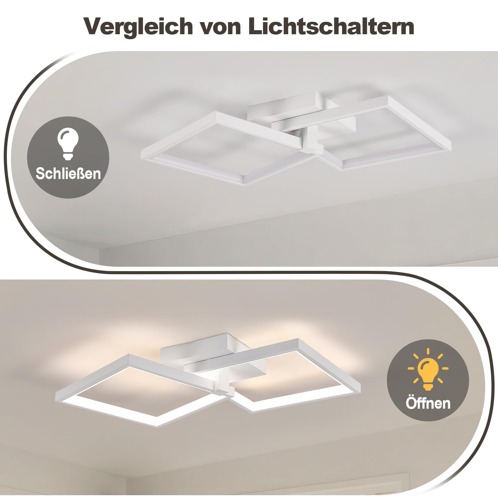 Qamra Plafonnier LED Moderne, Plafonnier carré de 51 cm