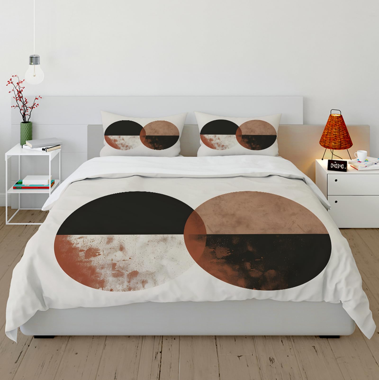 Minimalistyczny zestaw pościeli Mid Century nowoczesny minimalistyczny zestaw poszewek na kołdry estetyczne koła pełne księżyc 3 sztuki z ukrytym zamkiem błyskawicznym 220x240cm