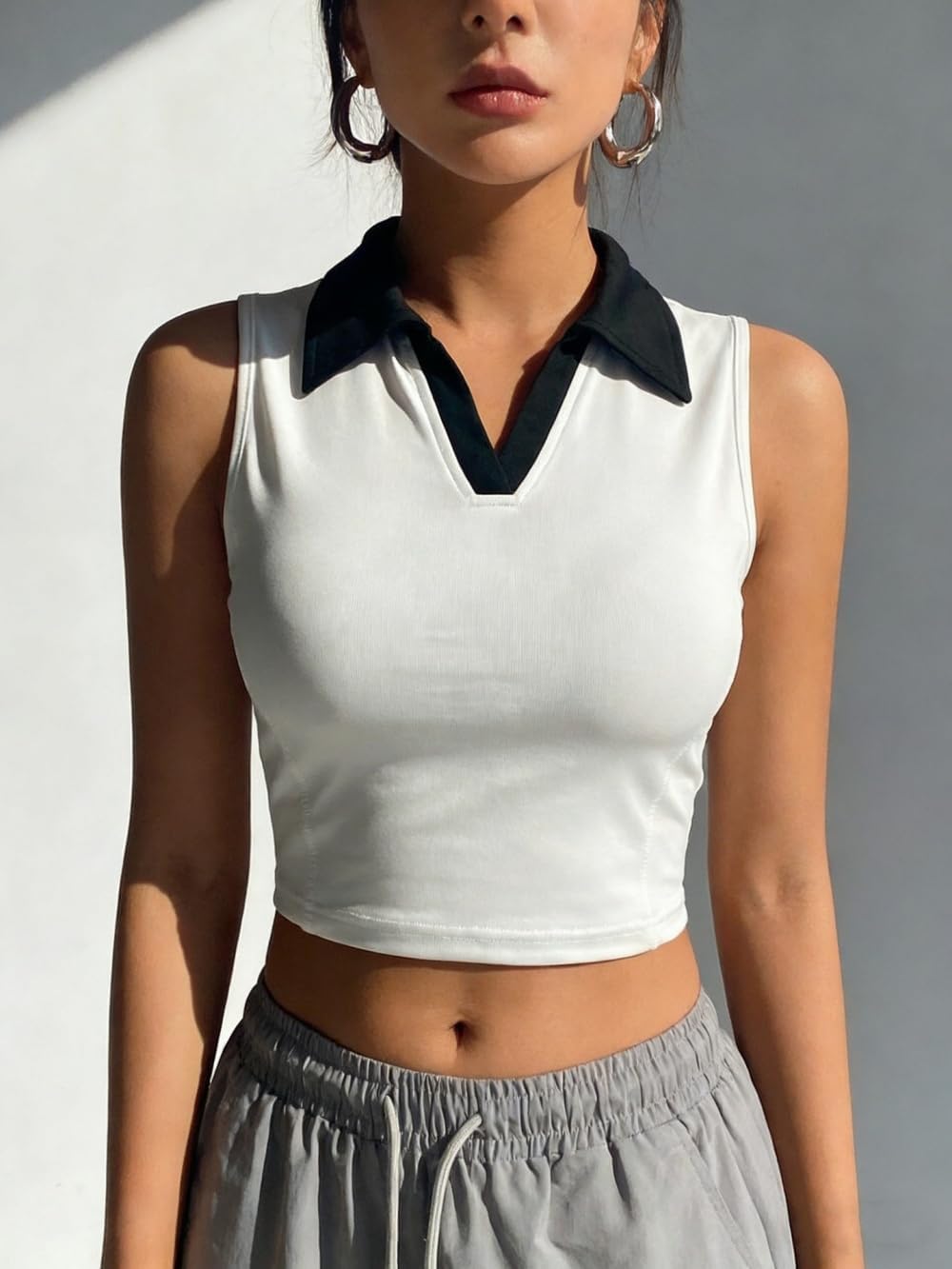 Sleeveless Polo Shirts for Women, Womens Golf Shirt Collared Tennis Top, Athletic Cropped Tank for Workout & Summer
