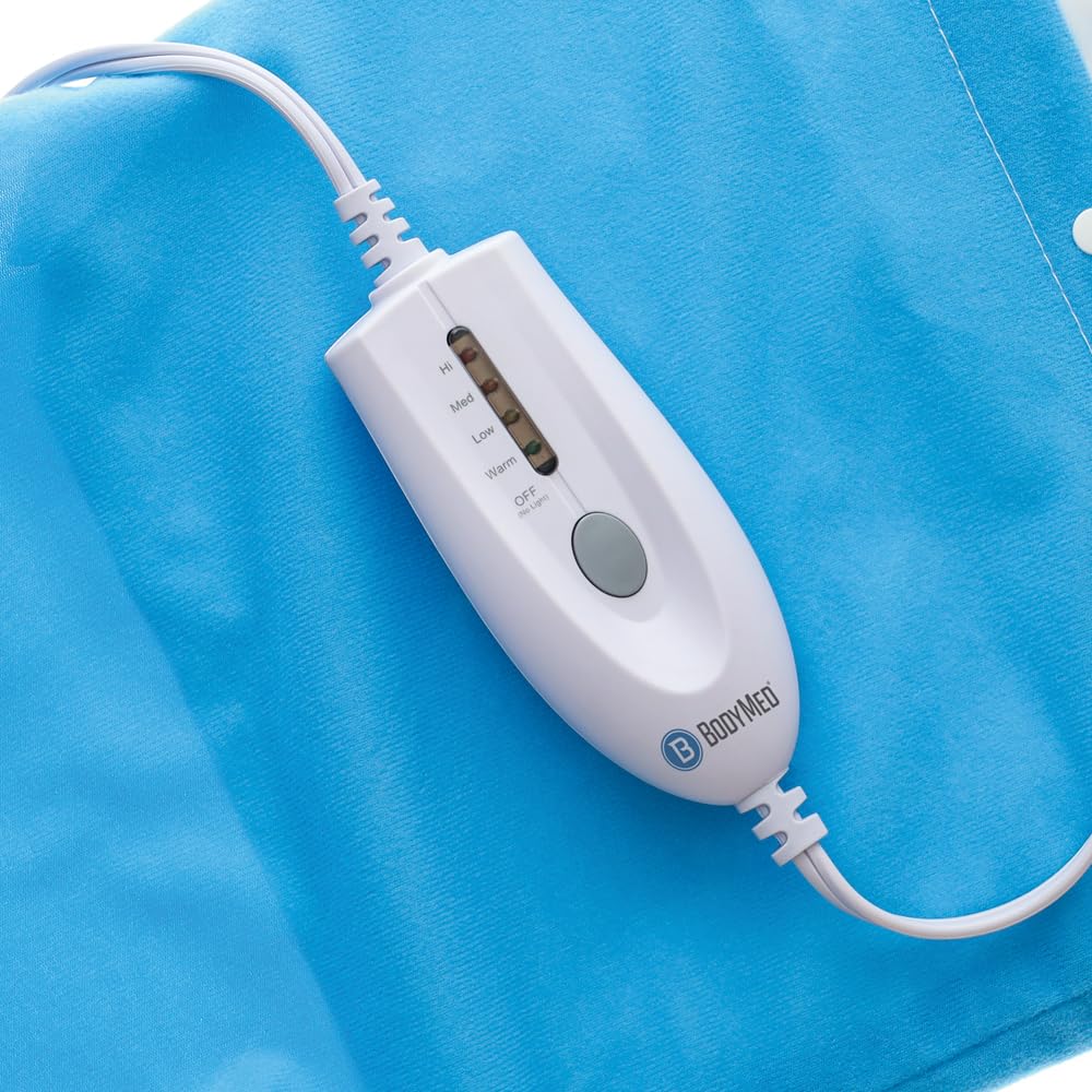 BodyMed Almohadilla térmica húmeda y seca con almohadilla de calefacción de apagado automático para alivio de molestias musculares, cuello, hombros, espalda y músculos, 12 x 15 pulgadas, azul,