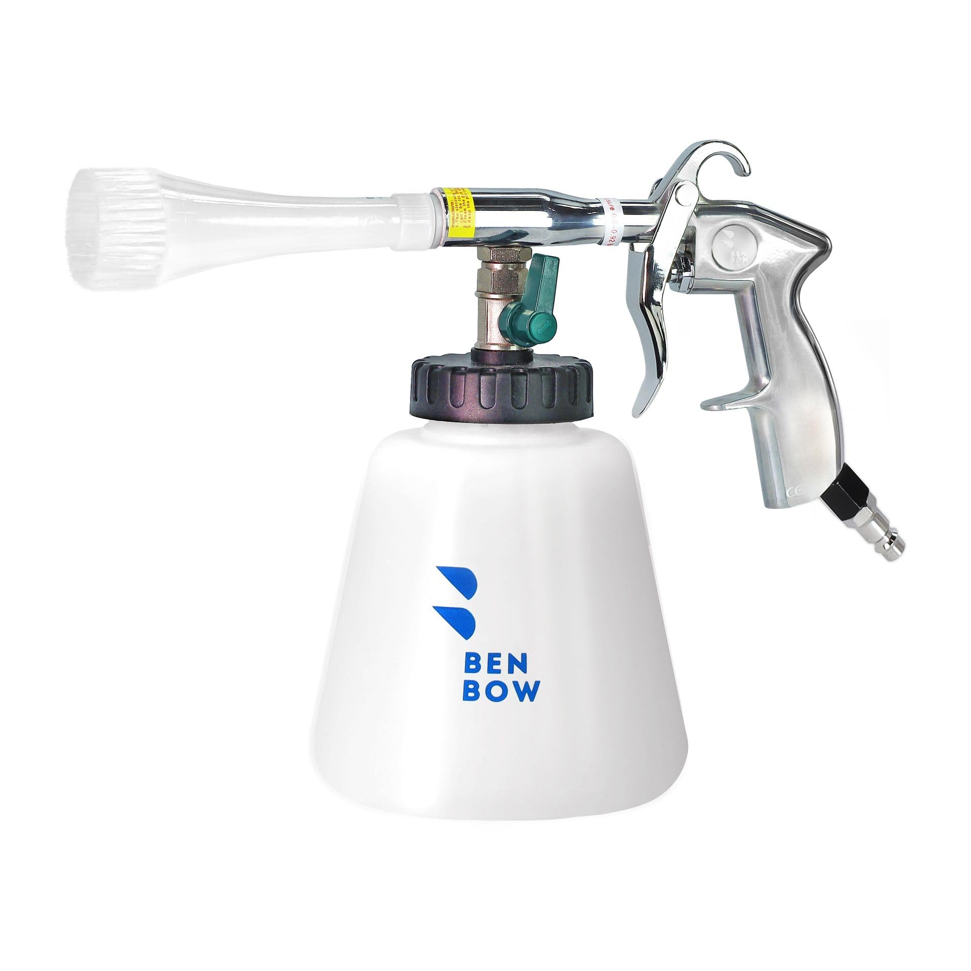 BenBow Pistola de Limpieza de Aire comprimido Classic Brush – Elimina eficazmente la Suciedad en Autos, Camiones, autobuses y maquinaria de construcción – con depósito de 1 litro para detergente