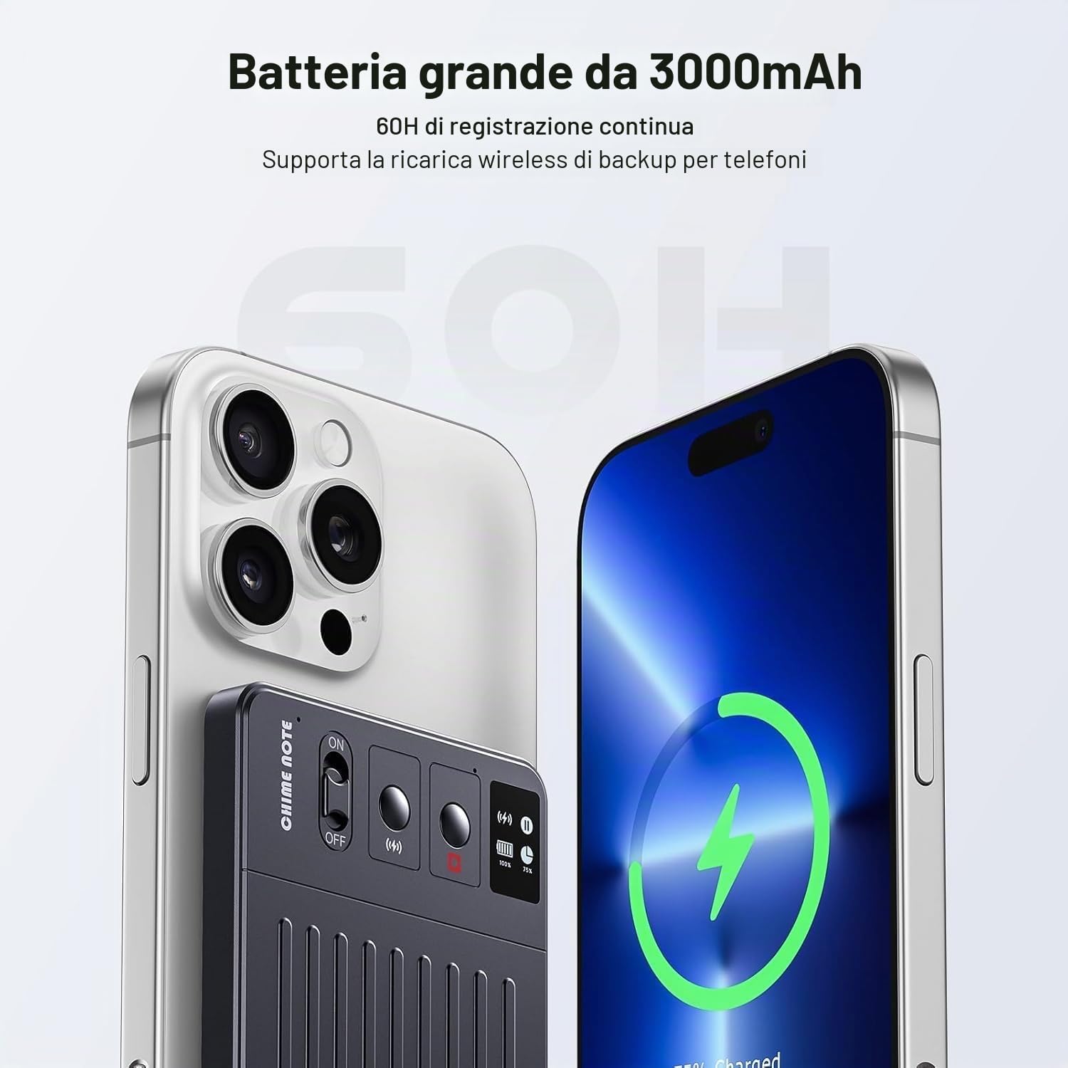 Registratore Vocale AI, Controllo APP del Registratore Vocale Digitale, Trascrizione e Sintesi e Traduzione Potenziato da ChatGPT, Ricarica Wireless, 64GB di Memoria per Conferenze, Riunioni, Chiamate