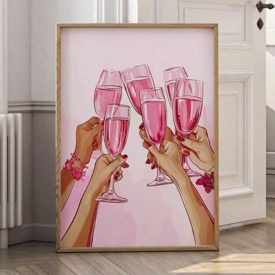 Affiche Champagne Rose en toile de qualité supérieure pour intérieur chic
