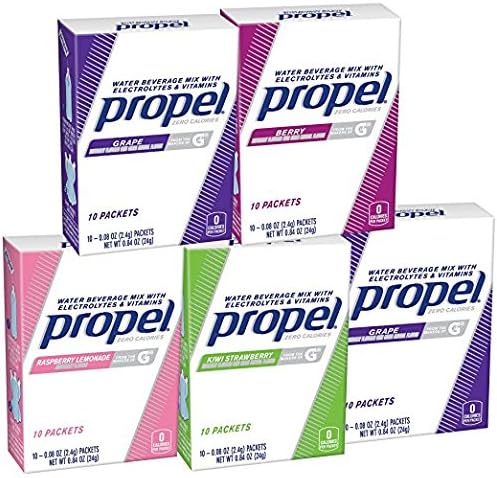 Propel Water Beverage Powder Mix with Electrolytes and Vitamins, Variety Pack, .08 Ounce Packets, 50 Count