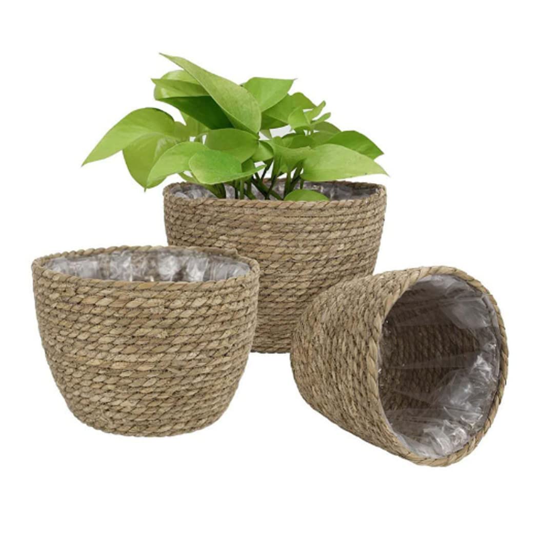 Yeaxxsqy Woven Plant Pot 3PCS, Seagrass Planter Basket Natural Flower Planter Storage Container for Home Decor
