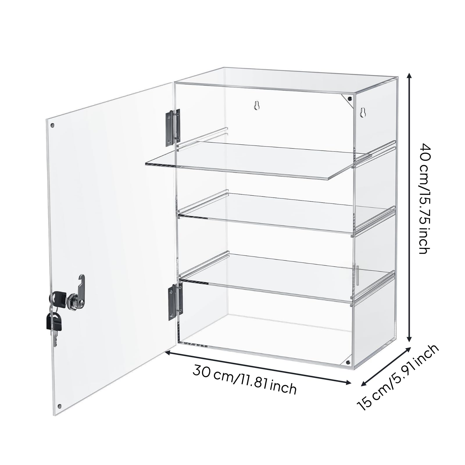 Vetrina in Acrilico Vetrina Espositiva Teche Espositive Mobile Vetrina Trasparente con Serratura Porta con Cerniere Metalliche Ripiani Regolabili, 4 Strati 30x15x40cm