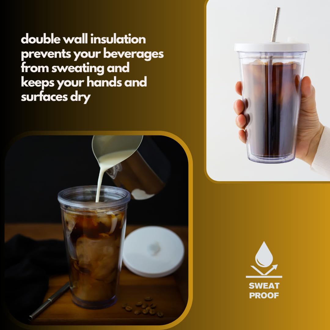 Amazon.com | SEFAONUR Reusable Iced Coffee Cup 16 Oz, Leakproof Iced Coffee  Tumbler, Clear Plastic Tumbler with Lid and Straw, Double Wall Insulated,  BPA-Free, No Sweat, for Hot and Cold Drinks: Tumblers