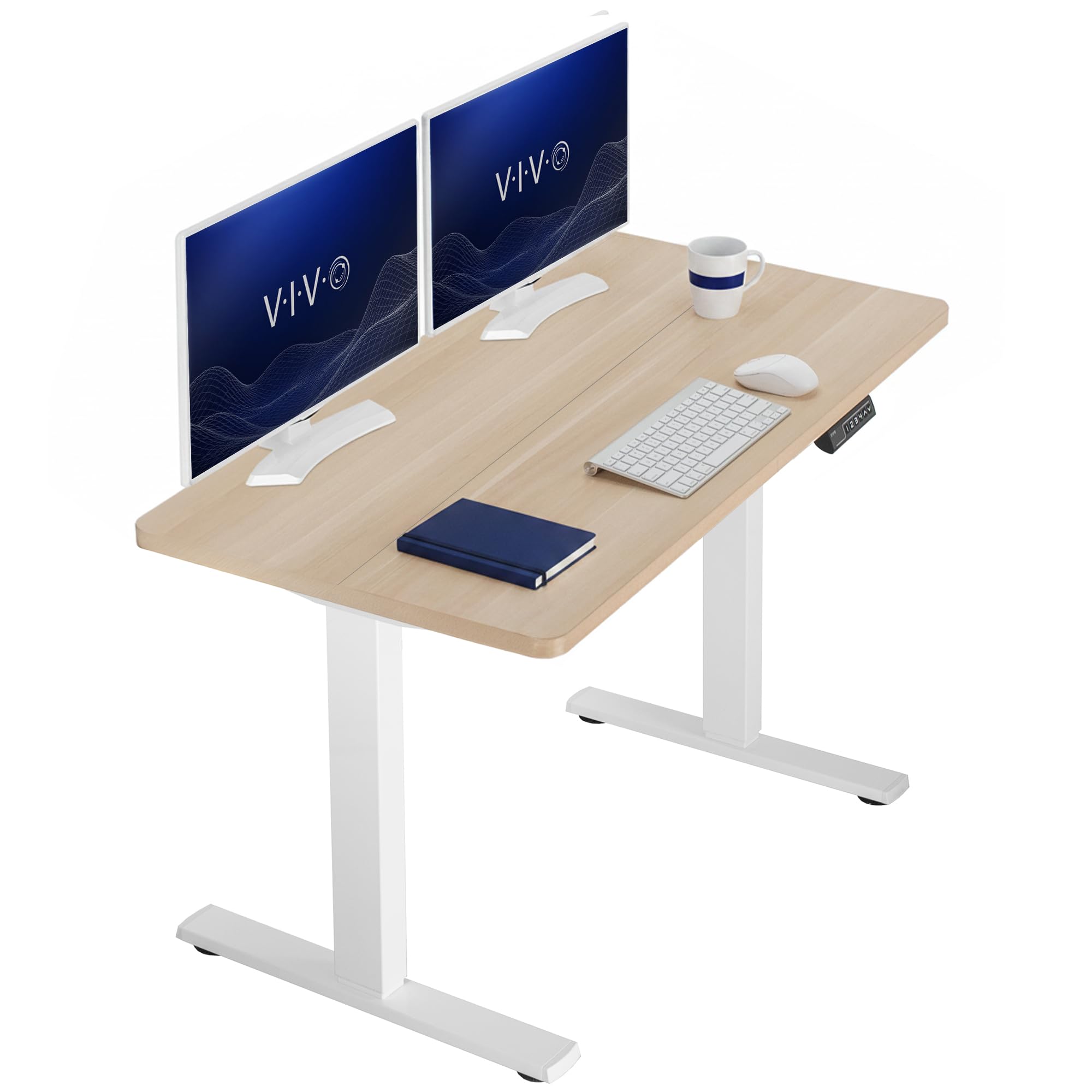 VIVO Light Wood 43 x 24 in Standing Desk, DESK-1W4C | Electric, Holds 220 lbs, Sit Stand Up, Height Adjustable, Home Office, Memory Presets, 1B Series, White Frame