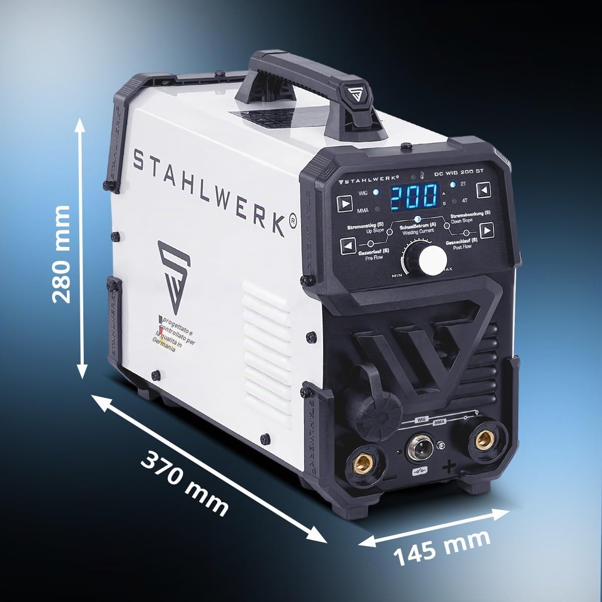 STAHLWERK Saldatrice 2-in-1 combinata DC TIG 200 ST – Funzione TIG & MMA fino a 200 A, innesco HF, Hotstart, adatta per acciaio, inox, rame e ottone, no alluminio