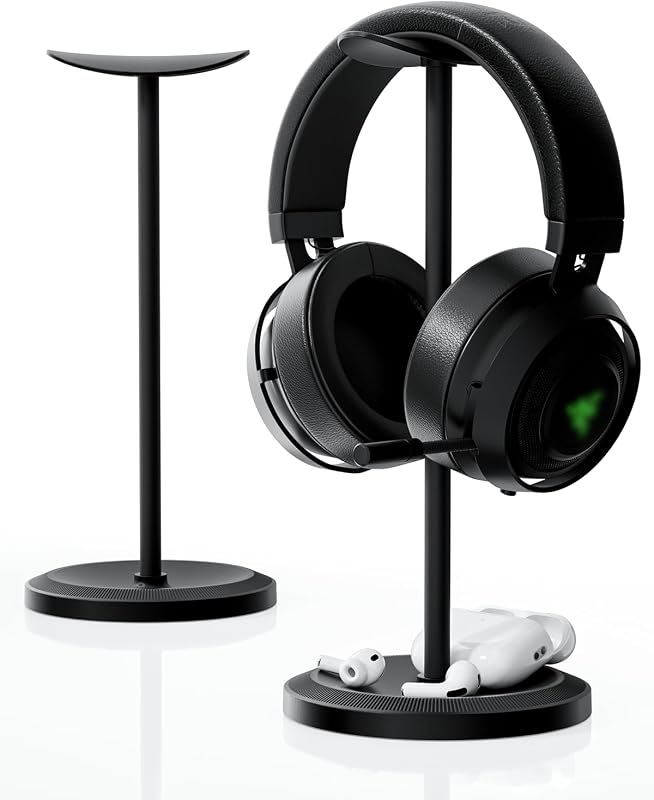Soporte para auriculares, soporte para auriculares de escritorio, negro | Soporte para auriculares, colgador de auriculares para juegos, base pesada para reposacabezas agrandado, accesorios de escritorio de oficina para todos los tamaños de auriculares