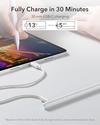 ESR Pencil (1st Generation) for iPad 2018-2026, Tilt Sensitivity, Palm Rejection, Compatible with iPad 11th(A16)/10th Generation,Air 11/13, Pro 11/12.9/13,Mini 6/5, White