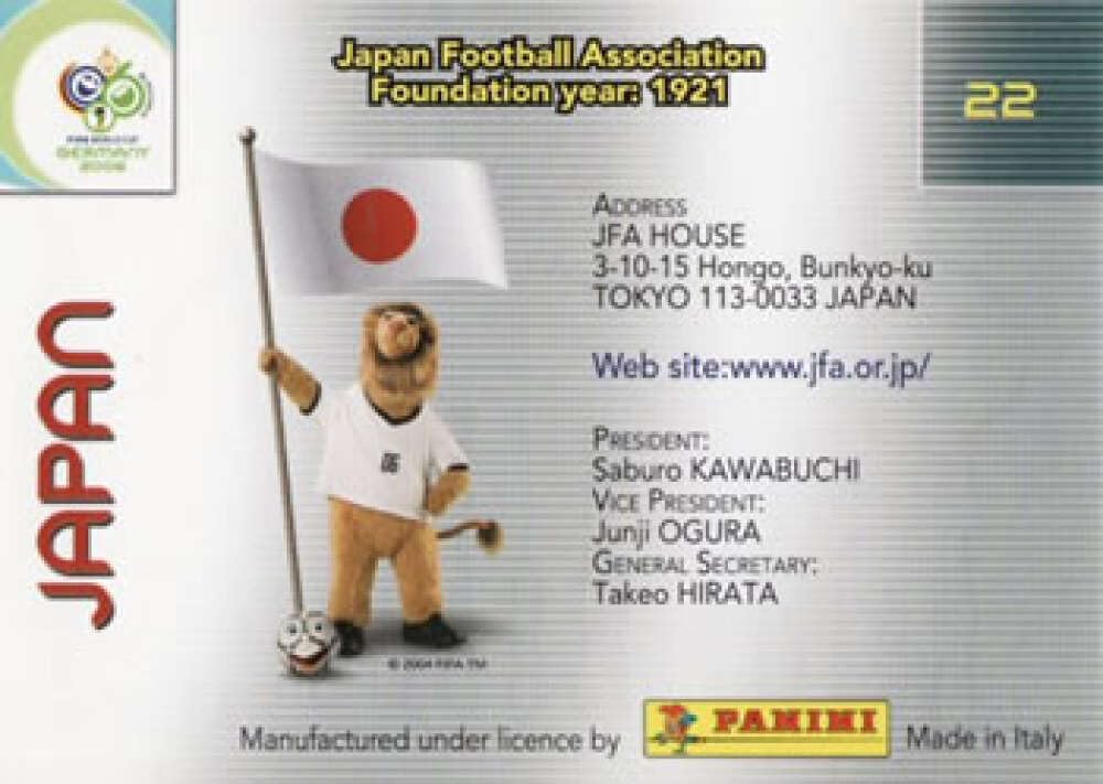 Amazon.com: 2006 Panini World Cup #22 Japan TC Team Card Japan