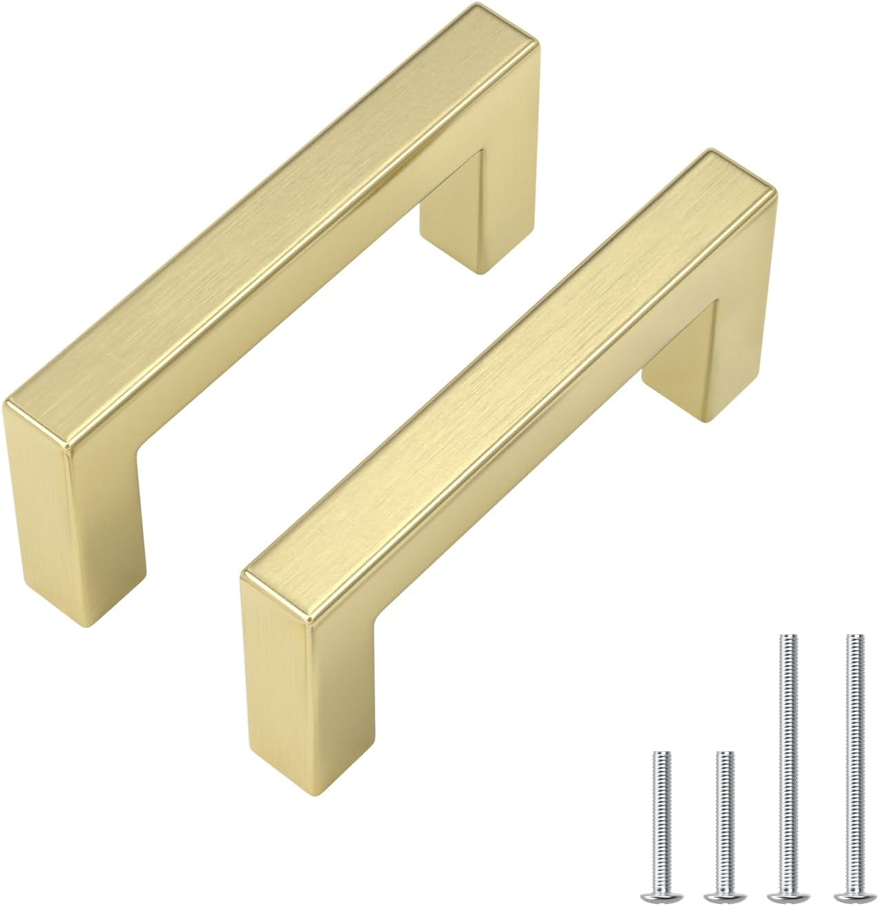 goldenwarm 10 Pack 3 Inch Gold Cabinet Handles Brushed Gold Cabinet pulls Square Drawer Handles for Cabinets Stainless Steel Kitchen Hardware for Dresser Drawer 10 3in(76mm) hole centers