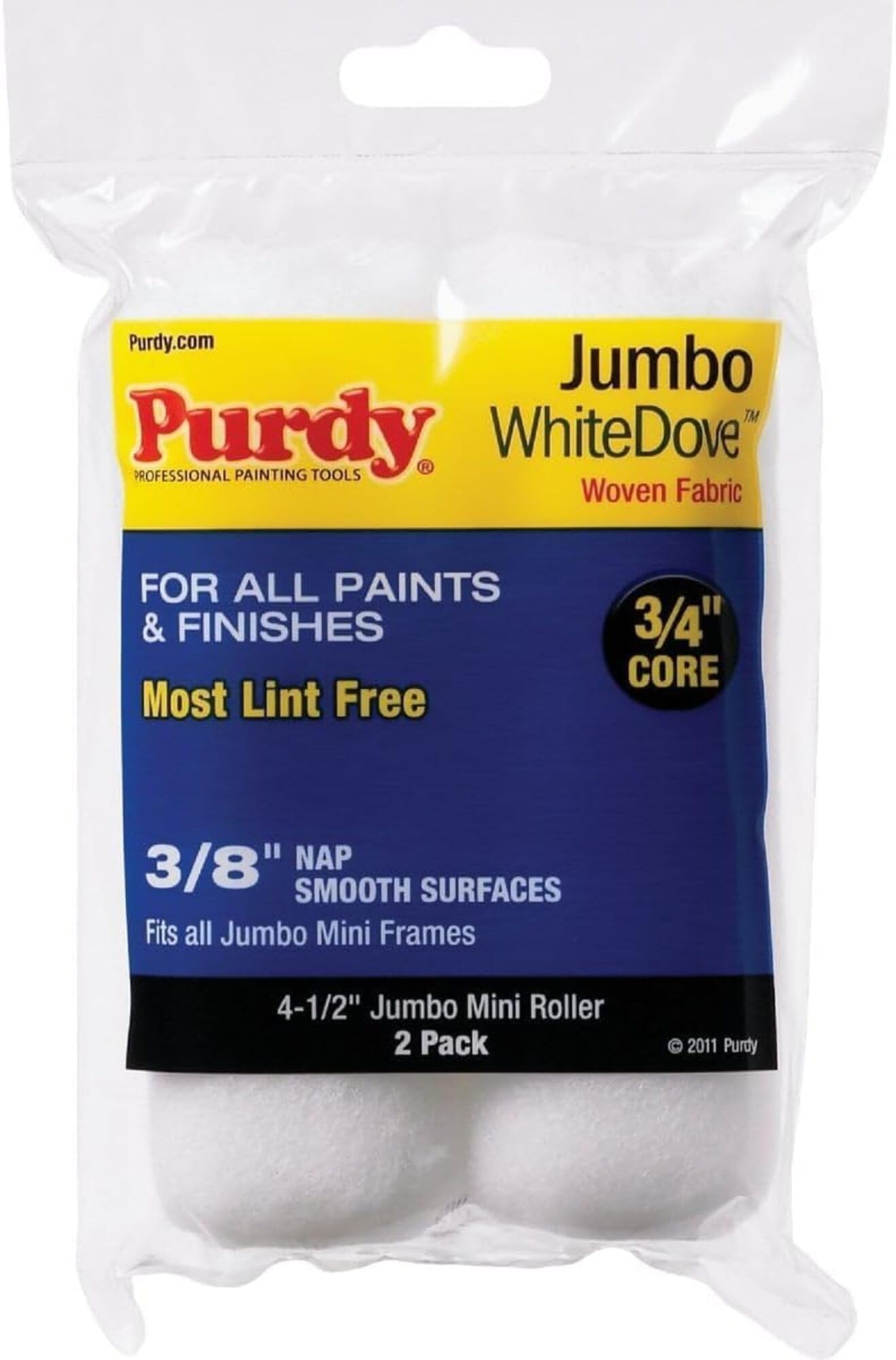 Purdy White Dove Dralon 3/8 in. x 4.5 in. W Paint Roller Cover For Smooth Surfaces Mini 2 pk