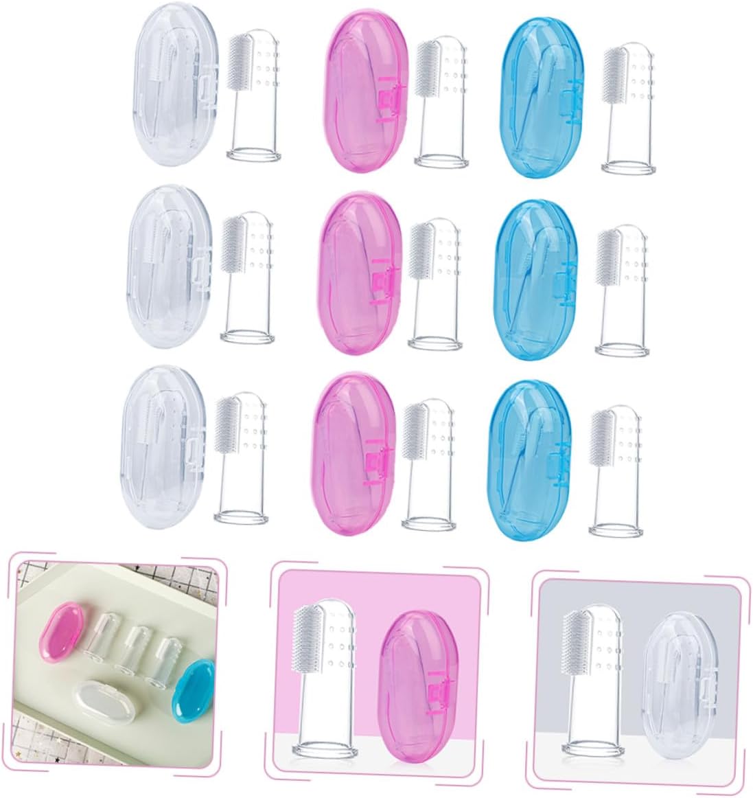 TEHAUX 9pcs Finger Toothbrush with Storage Box Double-Sided Silicone Teeth Cleaner and Tongue Massager for Newborns Years Soft Ergonomic Oral Care to Remove Milk Stains and Build Healthy