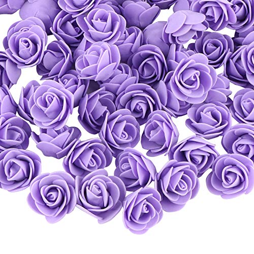 200pcs Rose Artificielle Capitules Fleurs Artificielles en Mousse Artificielle Decoration pour Maison Mariage Fête (Violet-3cm)