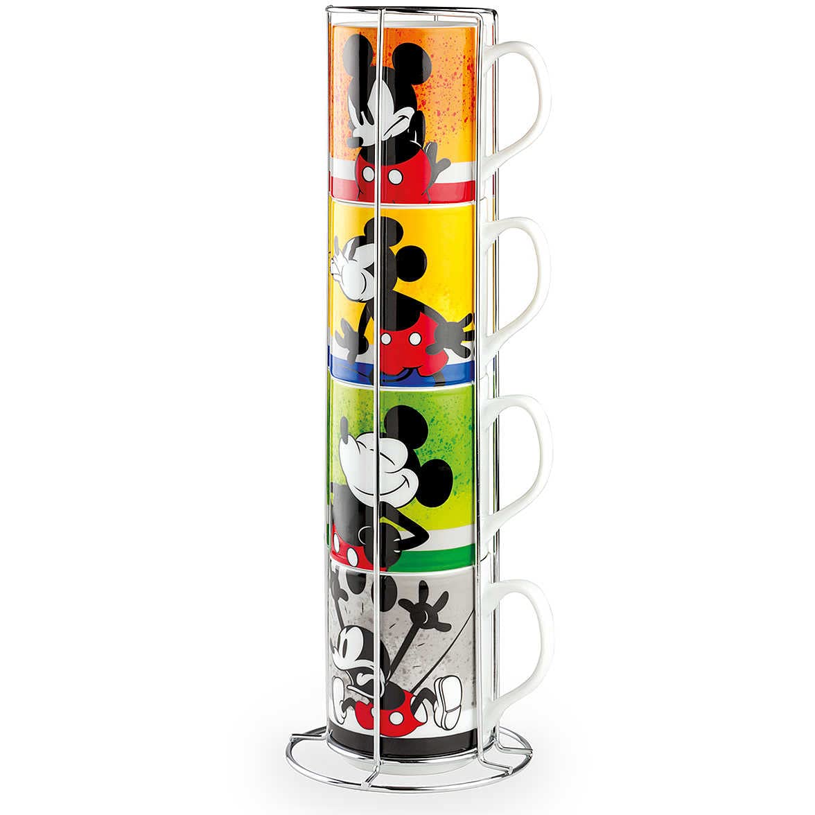 Egan 4-Piece Stackable Mug Set Mickey I Am + Metal Rack ML. 350 PWM21I/4AM Multi-Coloured
