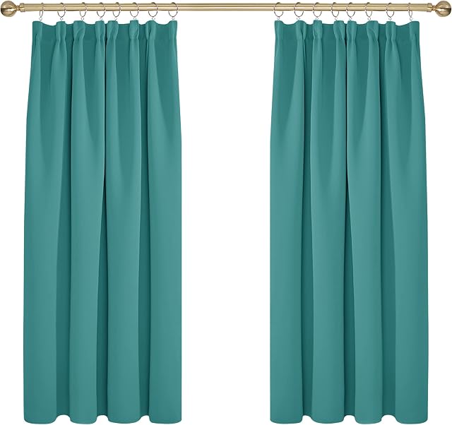 Deconovo Super Soft Curtains Thermal Insulated Pencil Pleat Blackout Curtains for Livingroom 46 x 54 Turquoise Two Panels