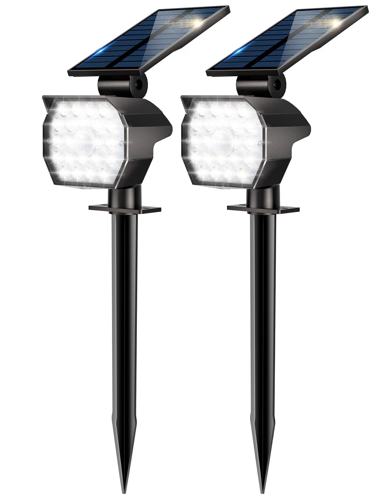 Solarlampen für Außen Garten mit Bewegungsmelder, 2 Stück IP65 Wasserdicht Solarstrahler für Aussen mit 2-in-1 Auto-Ein/Aus, 3 Modi 4500K Naturweiß Verstellbare Panel Solarleuchten für Weg Gehweg Wand